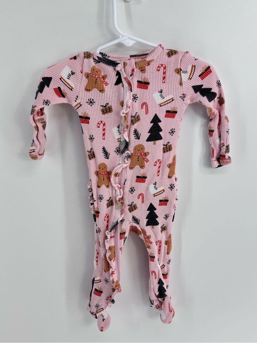 SpearmintLOVE Gingerbread Wonderland Organic Cotton Waffle Zip Onesie - 6/9 mos